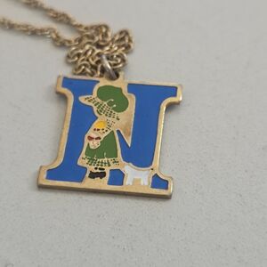 Blue Enamel Letter 'N' Pendant Necklace with Character Motif